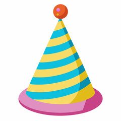 Colorful Striped Party Hat with Pompom on Transparent Background