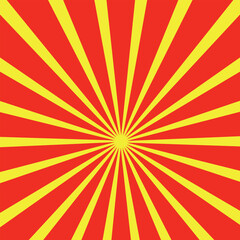 Yellow and red banner with Sun rays, yellow comic background. Sunburst background