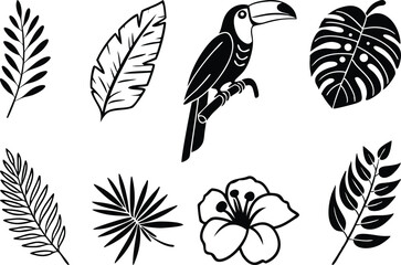 Tropical Paradise Clipart Set Silhouettes Design. Clipart Set of Tropical Paradise Silhouettes. Paradise Clipart Silhouettes Tropical Collection. Tropical Clipart Set with Paradise Silhouettes