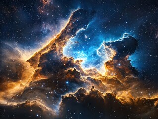 Fototapeta premium Celestial event captured in stunning cosmic nebula outer space digital artwork dark environment wide-angle view astronomy concept