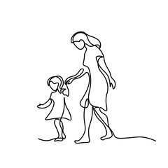 One Line Mother and Kid