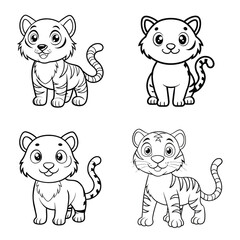 Cute Tiger Standing Cartoon line art