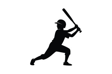 Youth Baseball Player Silhouette Vector.
