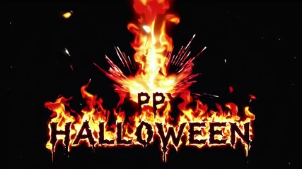 Halloween themed animation fiery glowing saber text “Happy Halloween” revealing black perfect spooky banners social posts holiday video greetings