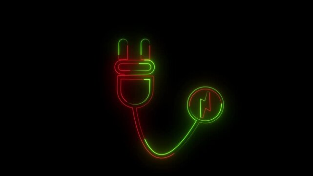 Abstract neon USB bule color port icon set. computer USB socket data cable symbol. connect external device USB sign. isolated on black background.4k video animation.
