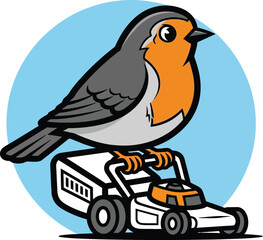 Cartoon Robin Bird on a Small Cart Vehicle
