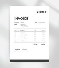 Minimal Black and White Invoice Template  Editable A4 Business Billing Format 
