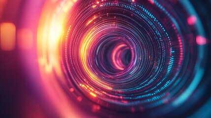 Obraz premium Abstract Glowing Tunnel Red, Blue and Gold Light, Abstract, Tunnel