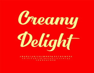 Vector Delicious label Creamy Delight. Stylish Calligraphic Font. Trendy Alphabet Letters and Numbers set. 