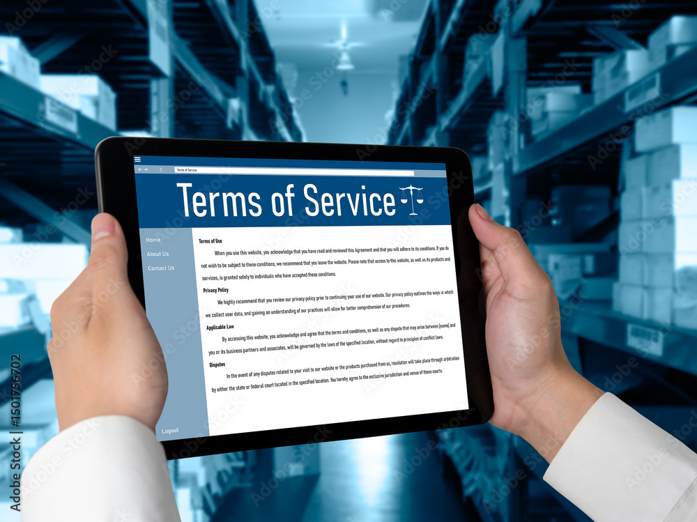 Poster online term of service conditions showing brisk rules and regulations in using the website on device