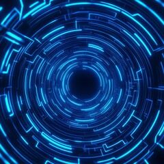 Abstract Neon Blue Circular Tunnel With Geometric Pattern , Technology , Future