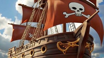 Close-up of a detailed model pirate ship.