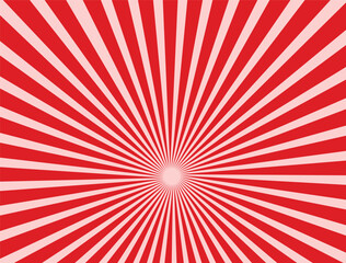 Pop art red burst background. Sunbeam comic book radial lines superhero action explosion lightning blast backdrop with halftone dots. Anime manga retro vintage background