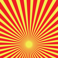 Obraz premium Yellow and red banner with Sun rays, yellow comic background. Sunburst background