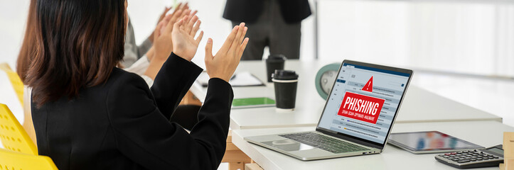 Cyber security software show alert of cyber attack for protection snugly. Danger from virus, phishing and cyber fraud.