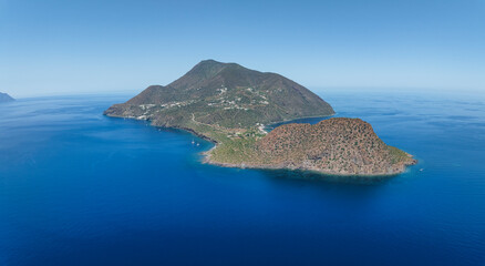 Aerial view of Filicudi Island, Aeolian Islands archipelagos, Sicily, Italy.