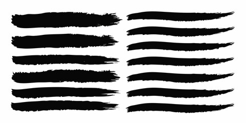 Twelve Black Ink Brush Stroke Silhouettes on Transparent Background