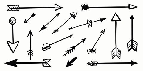 Collection of Hand Drawn Arrow Silhouettes on Transparent Background