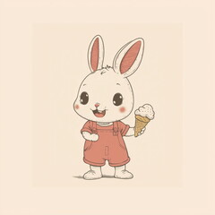 Obraz premium Cute bunny character holding ice cream cone while smiling in a playful setting