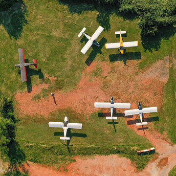 Aerial view of a private airfield in Senago, Lombardy, Italy.