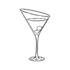Handmade illustration of a glass and a drink. Minimalist drawing of drink glasses.