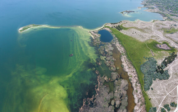 Aerial view of Lake Sevan, an high altitude lake in Norashen, Gegharkunik Province, Armenia.