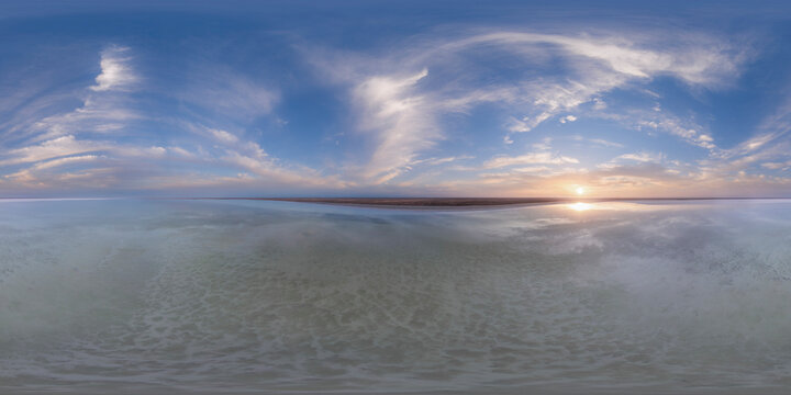Panoramic aerial view of the Elton Salt Lake (Ozero El Ton) in Volgograd province, Russia.