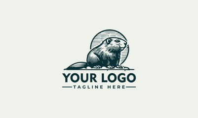 Beaver emblem illustration, detailed sketch style of beaver near water in circular badge design  © nuaari