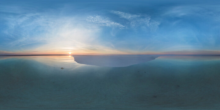 Panoramic aerial view of the Elton Salt Lake (Ozero El Ton) in Volgograd province, Russia.