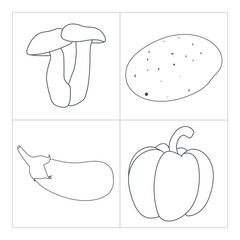 Vegetables line art illustration for coloring children book 