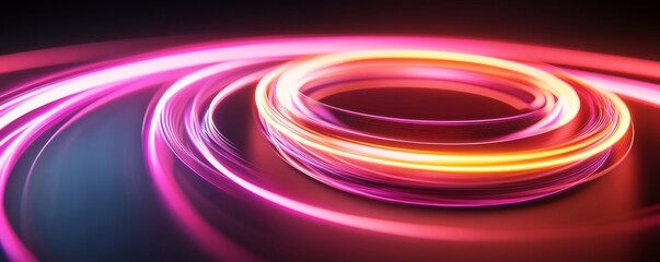 Glowing Pink Ring Light Trails, Abstract, Motion