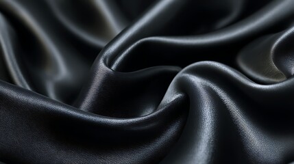 Fototapeta premium This image showcases an elegant black satin fabric with luxurious waves creating a smooth texture perfect for background use