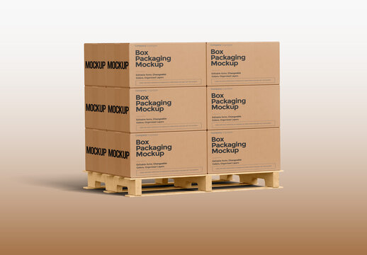 Cardboard Boxes on Pallet Mockup