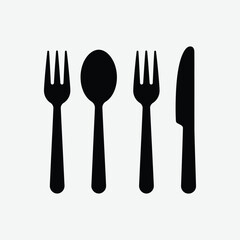 Minimalist Utensils Vector Silhouette – Flat Black 2D Kitchen Illustration on White Background
