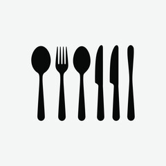 Minimalist Utensils Vector Silhouette – Flat Black 2D Kitchen Illustration on White Background