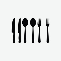 Minimalist Utensils Vector Silhouette – Flat Black 2D Kitchen Illustration on White Background