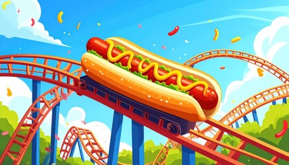 Hotdog rides a roller coaster
