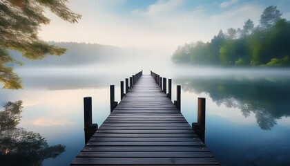 Naklejka premium Ruhiger Steg am See im Morgennebel