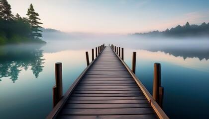 Fototapeta premium Ruhiger Steg am See im Morgennebel