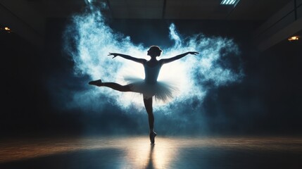 Naklejka premium Ballet performance dance studio photography dramatic lighting side view elegance and artistry