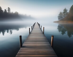 Fototapeta premium Ruhiger Steg am See im Morgennebel