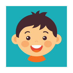 Smiling young boy character illustration with a cartoonish style in a bright blue background