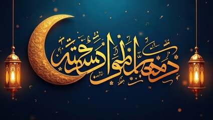 Golden Crescent and Lanterns Shine Brightly &ndash; Ramadan Kareem Wishes