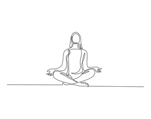 Yoga woman outline drawing illustration. Continuous line draw of meditation person vector