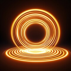 Naklejka premium Golden Rings Glowing Portal on Dark Background, light trails , circles
