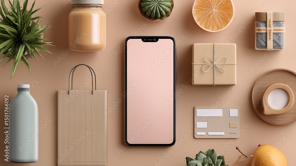 Poster online shopping list and free shipping through mobile app marketplace and home delivery with applica
