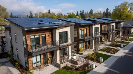 Modern eco-friendly multifamily homes with photovoltaic cells