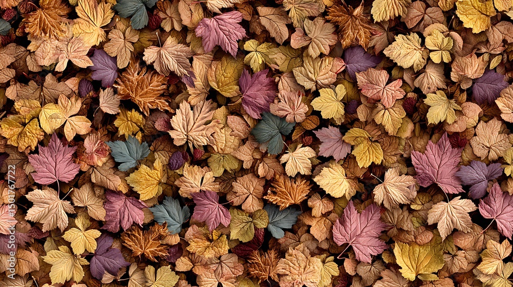 Poster many autumn fall leaves as seamless pattern background