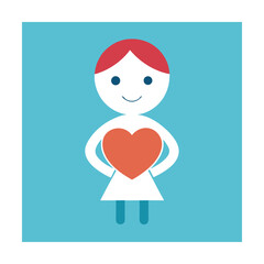 Illustration of a cartoon character holding a red heart on a light blue background