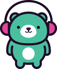 Cute Teal Bear with Pink Headphones
